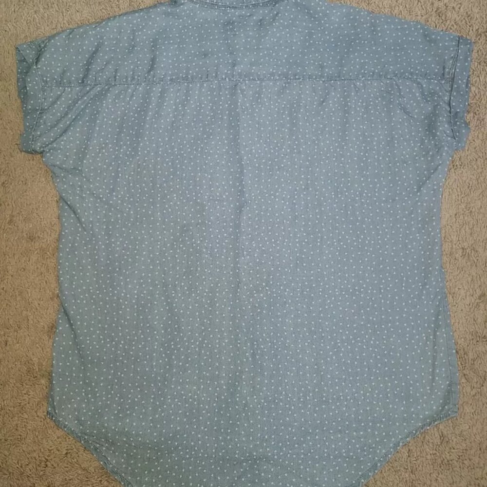 Printed Hearts Denim Button Up Top Chambray - image 6